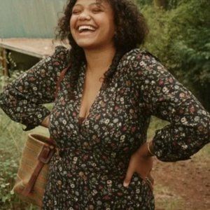 Doen Charleston Dress Blue Floral Small